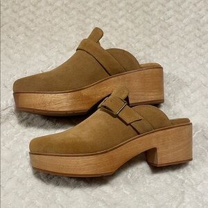 Never worn Charlotte Stone Tan Suede Women's Clogs